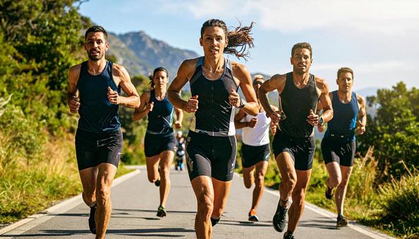 トライアスロン マラソンする選手たち トライアスロン マラソンする選手たちの写真