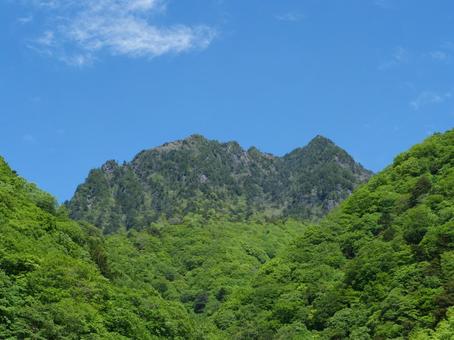 西沢渓谷から望む鶏冠山の山容 西沢渓谷から望む鶏冠山の山容 鶏冠山,山梨市,岩稜の写真素材