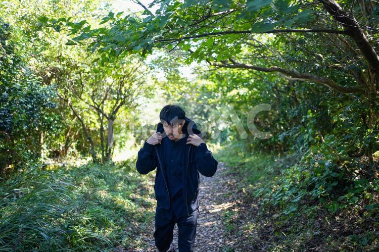 山道と森と男性 道,男性,男の写真素材