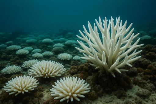 白化したサンゴ礁(海中の環境変化) 白化したサンゴ礁(海中の環境変化)の写真