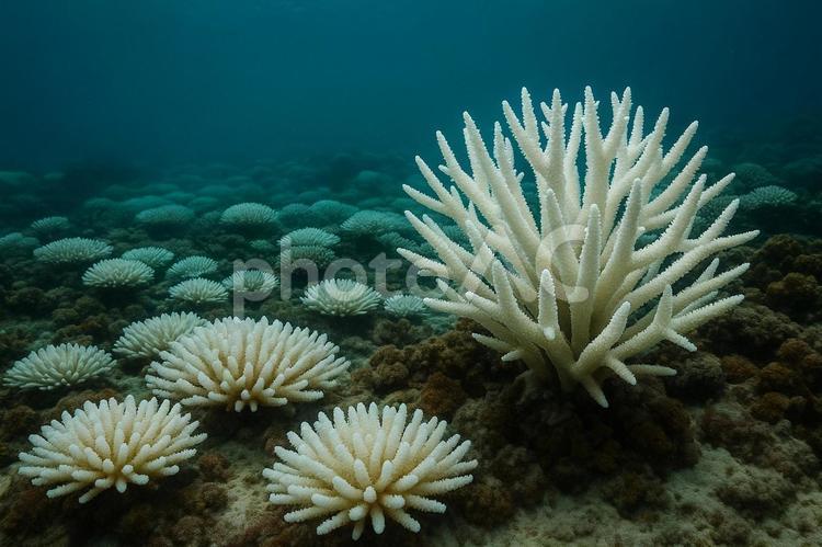 白化したサンゴ礁（海中の環境変化） サンゴ礁,白化,海の写真素材