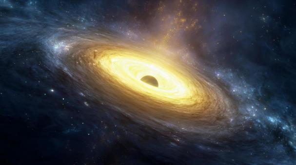 光り輝く銀河の中心にあるブラックホール 光り輝く銀河の中心にあるブラックホールの写真