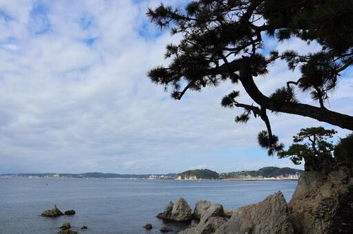 １０月中旬の森戸海岸からの風景 森戸海岸,海,空の写真素材