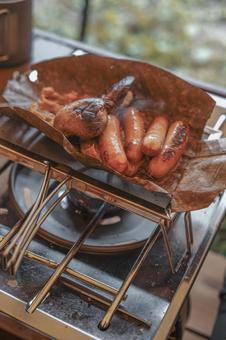 キャンプの朝ごはん キャンプの朝ごはんの写真
