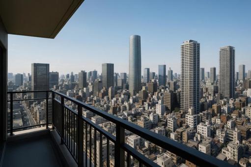 ベランダから見下ろす都心風景 ベランダから見下ろす都心風景の写真