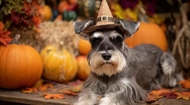 ハロウィン帽子犬・ミニチュアシュナウザー ハロウィン帽子犬・ミニチュアシュナウザーの写真
