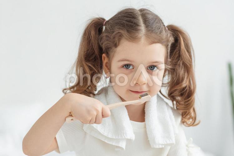 これから歯磨きする女の子 女の子,歯ブラシ,歯磨きの写真素材