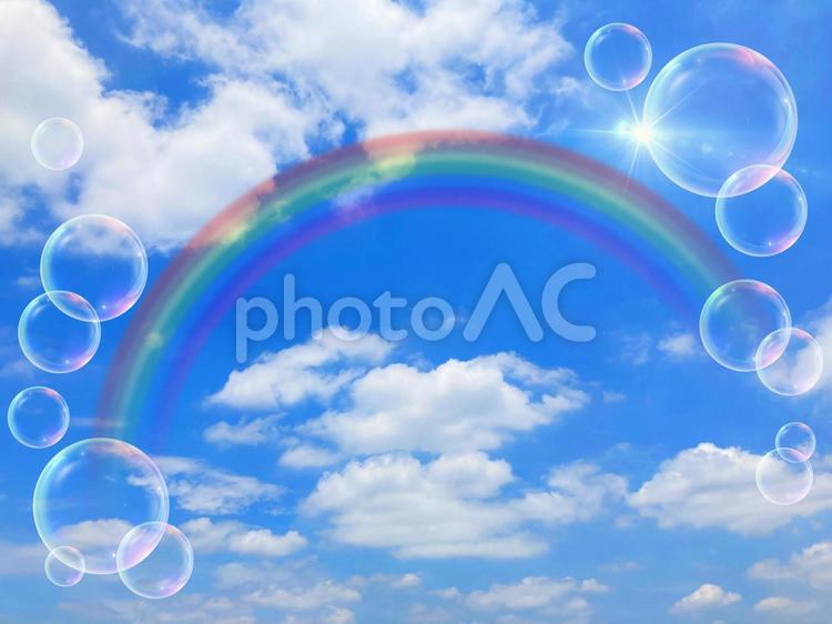 爽やかな青空と雲と虹の背景素材_pt_38 虹,レインボー,背景の写真素材