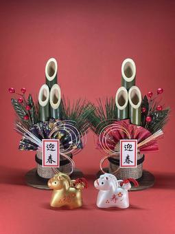 年賀状素材・干支・午年・門松 年賀状,年賀状素材,干支の写真素材