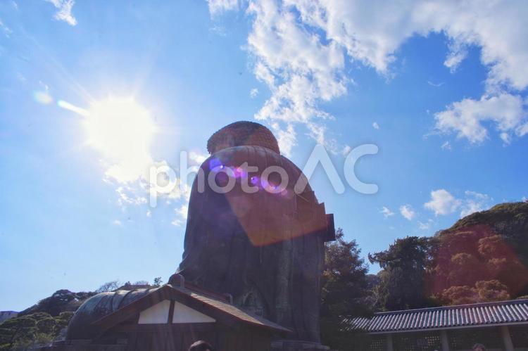 大仏と太陽光線 太陽,光線,大仏の写真素材