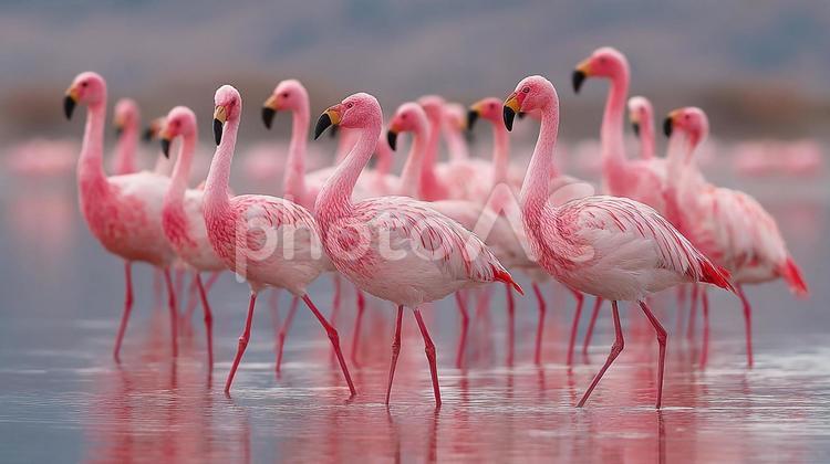 フラミンゴたちのフォーメーション フラミンゴ,鳥,動物の写真素材