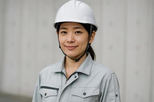 作業着を着た女性 作業着を着た女性の写真