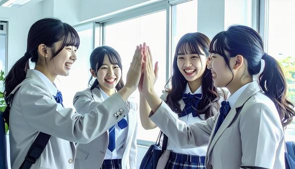 喜びを分かち合う学生 喜びを分かち合う学生の写真