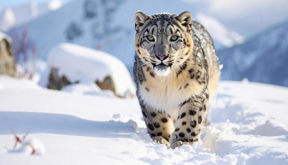 雪の中のユキヒョウ 冬のイメージ 雪の中のユキヒョウ 冬のイメージの写真