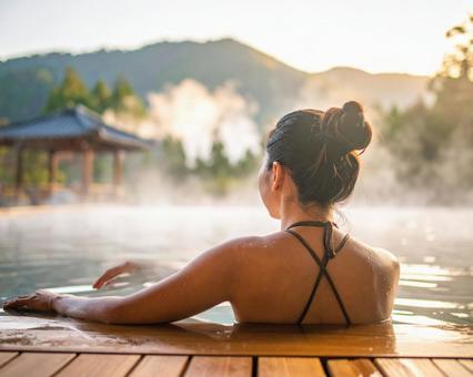 温泉で休む 温泉で休むの写真