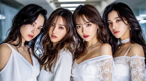 美しい女性4人のファッション撮影の写真