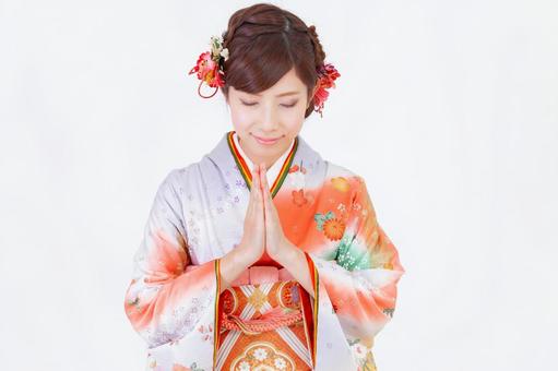 振袖を着た女性 晴れ着,成人の日,成人の写真素材
