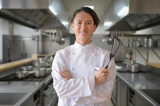 レストランの厨房 シェフ,料理人,調理師の写真素材