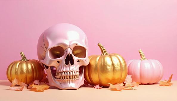 ピンクとゴールドな髑髏のハロウィン飾りの写真