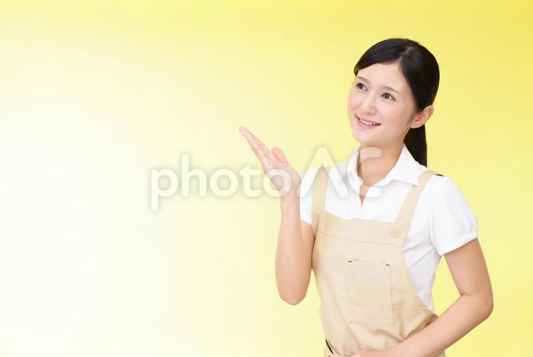 案内する笑顔の女性 女性,女,主婦の写真素材