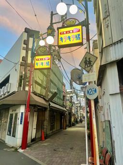 夕焼け空の下、下町の商店街 夕焼け空の下、下町の商店街 商店街,下町,夕焼けの写真素材