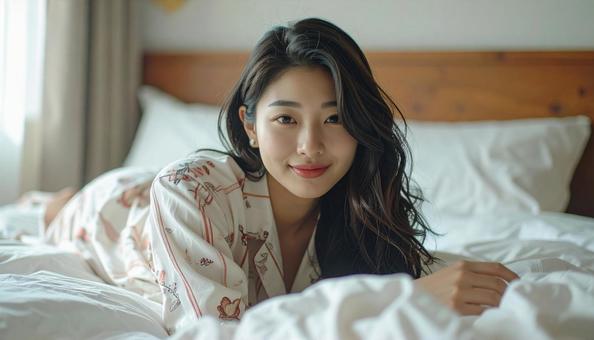 パジャマの女性 パジャマの女性の写真