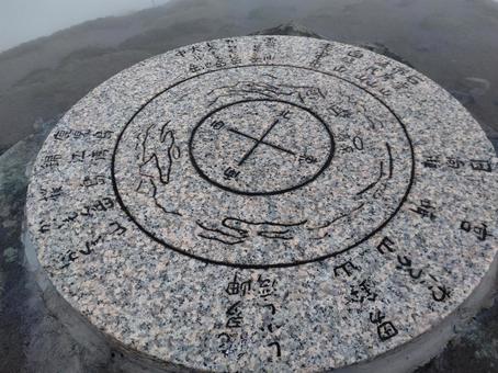 高千穂峰山頂にある方位盤 高千穂峰山頂にある方位盤の写真