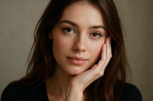 頬に手を添える外国人女性 頬に手を添える外国人女性の写真