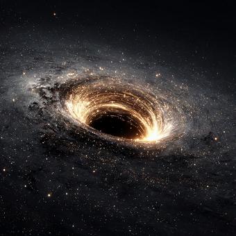 宇宙空間に輝く渦巻く銀河とブラックホール 宇宙空間に輝く渦巻く銀河とブラックホールの写真