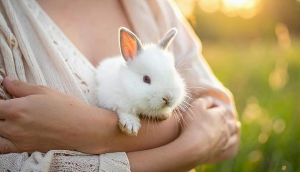 うさぎとの触れ合いの写真