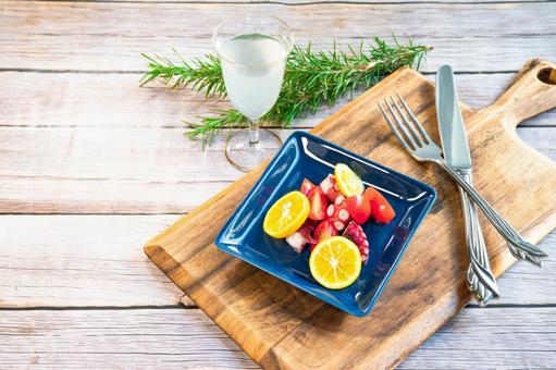 青い皿に盛られたオードブル オードブル,アペタイザー,パーティーの写真素材