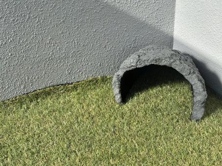 人工芝の上に置かれたアーチ型シェルター 人工芝,ミニマルデザイン,屋外の写真素材