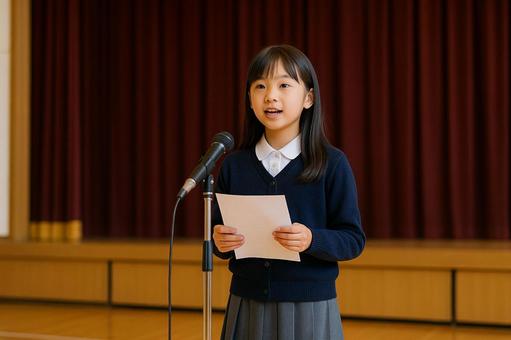 学習発表会で発表する児童 学習発表会で発表する児童の写真