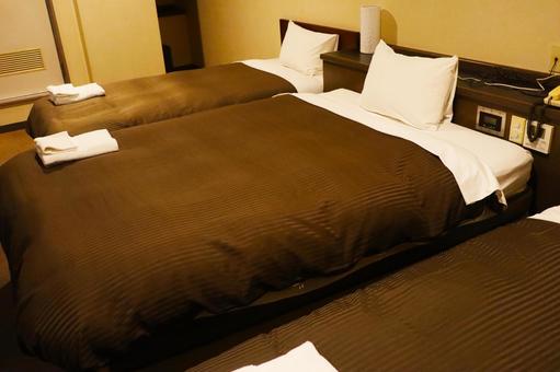 ビジネスホテルのベット　その4 ビジネスホテル,宿,ツインの写真素材