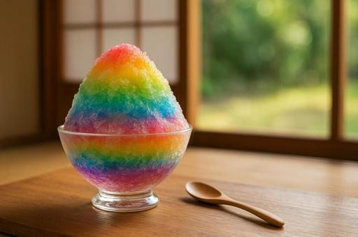 畳の上で味わうレインボーのかき氷 畳の上で味わうレインボーのかき氷の写真