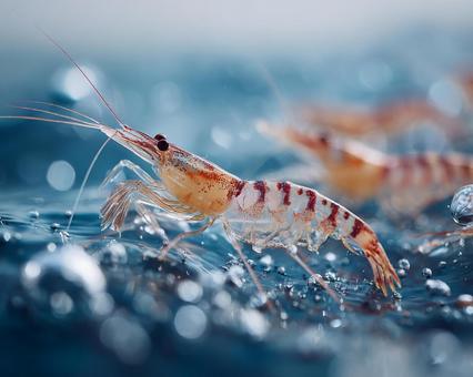 水中を漂う美しいエビの写真