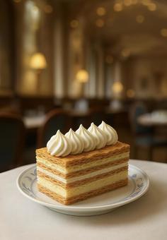週末のアフタヌーンティー・ケーキセット 週末のアフタヌーンティー・ケーキセット 喫茶,ミルフィーユ,クリームの写真素材