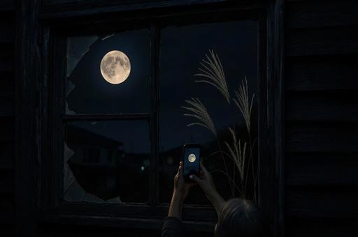 満月を古窓越しに撮影する夜・中秋の名月 満月を古窓越しに撮影する夜・中秋の名月の写真