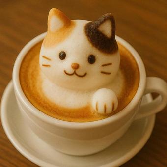 三毛猫の3Dラテアート 三毛猫の3Dラテアートの写真