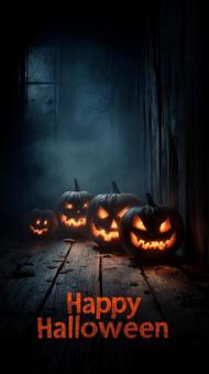 廃墟の部屋で微笑むハロウィンかぼちゃ 廃墟の部屋で微笑むハロウィンかぼちゃの写真