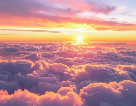 夕日に照らされる雲海 夕日に照らされる雲海の写真