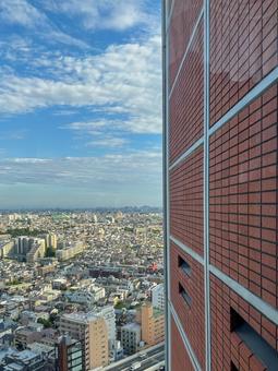 キャロットタワー26階から外を見る 三軒茶屋,キャロットタワー,展望台の写真素材