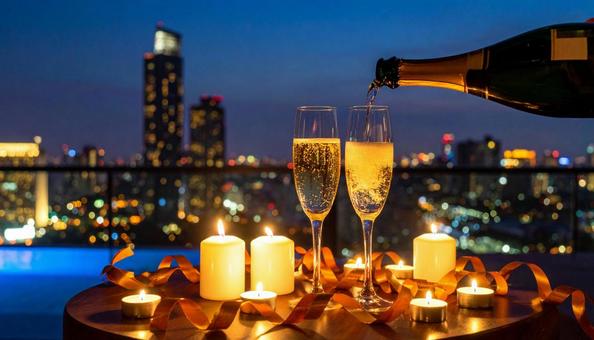 夜景とシャンパンの特別な夜 夜景とシャンパンの特別な夜の写真