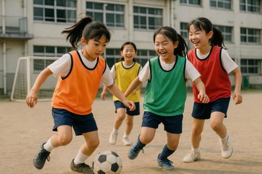 小学生女子のサッカー練習風景 小学生女子のサッカー練習風景の写真