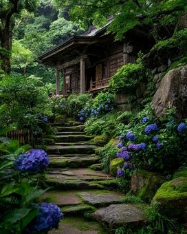 梅雨の季節を感じさせる趣のある日本の風景 梅雨の季節を感じさせる趣のある日本の風景の写真