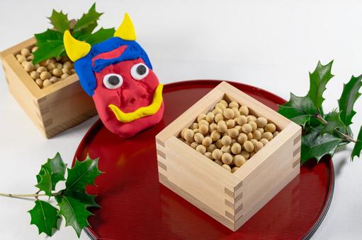 節分の豆まきイメージ画像　 節分,鬼,豆まきの写真素材