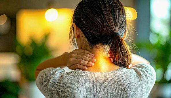 寝違えて首痛に苦しむ女性 の写真