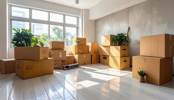 ダンボールだらけの部屋の写真