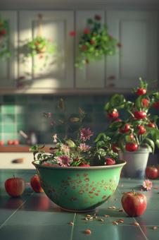 朝のキッチンに咲く小さな花たち 朝のキッチンに咲く小さな花たちの写真