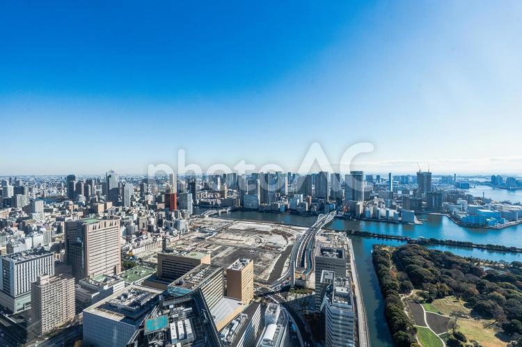 青空と東京の街並み 都市開発,東京,旅の写真素材
